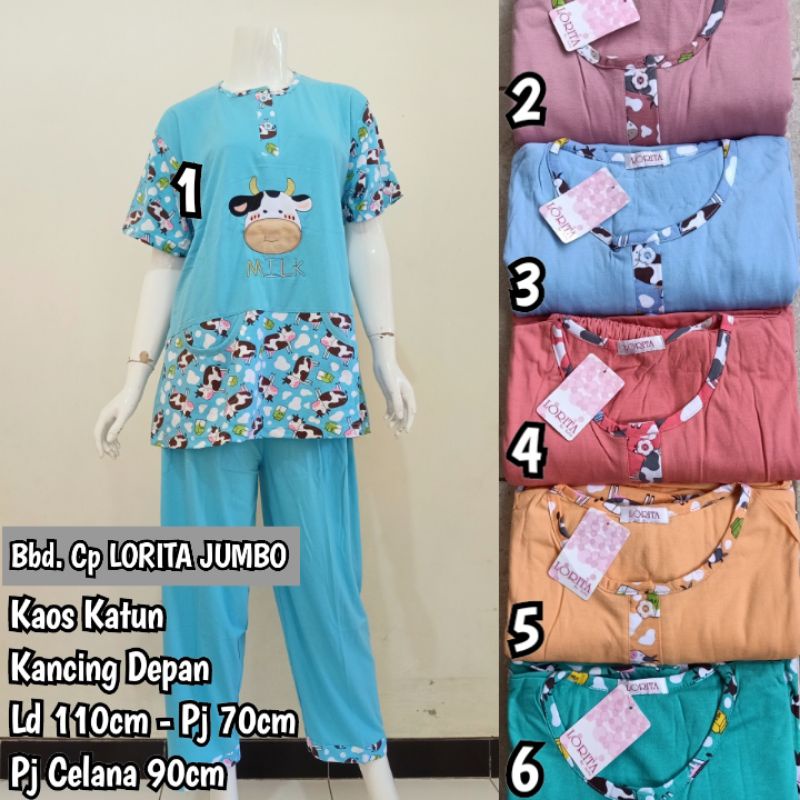 Baju Tidur Babydoll Kaos Celana Panjang Jumbo Lorita, Setelan Piyama Cp Jumbo