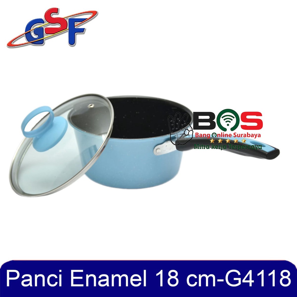 Panci Susu Tutup Kaca Panci Enamel GSF-4118 GSF 4118 Sauce Pan GSF 18 CM