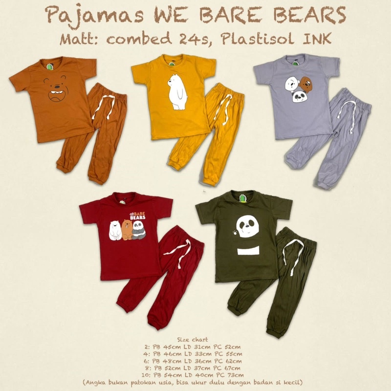 Setelan bare bears celana panjang size 246810 pineapple kids