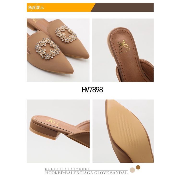 HELIVA HAEDA Sepatu Mules Jewel Low Heels 1,5cm Flat Teplek Bahan Satin HV7898 Original Brand