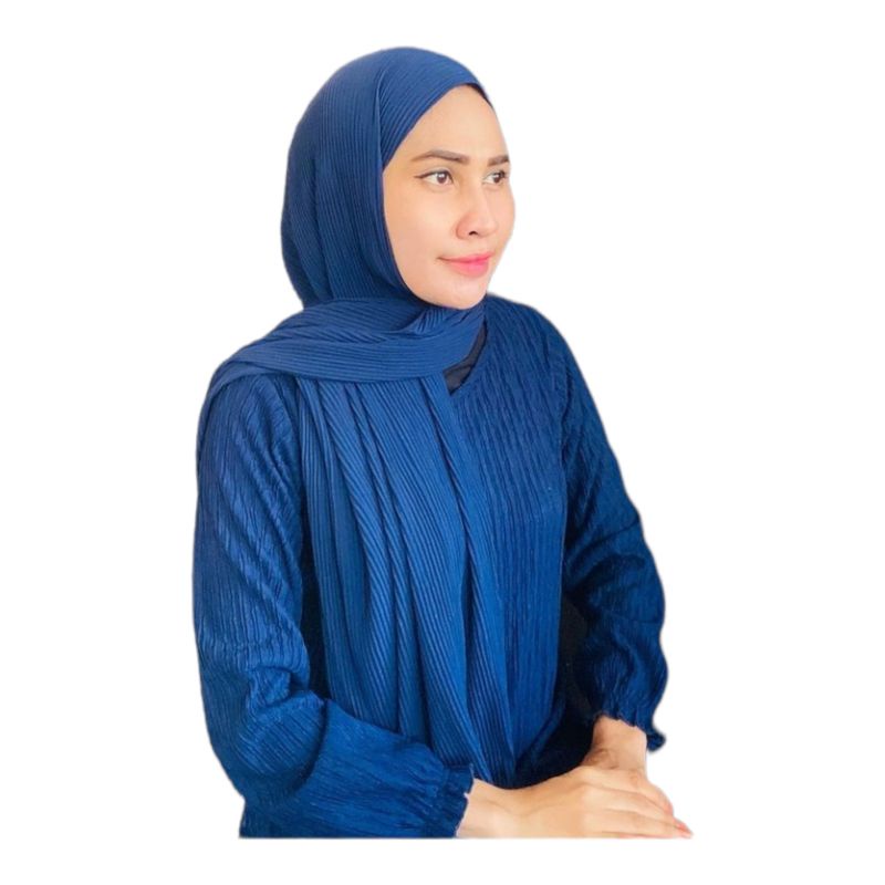 Hijab Pashmina Plisket Shawl/Pashmina Plisket Ceruty Babydool-navy