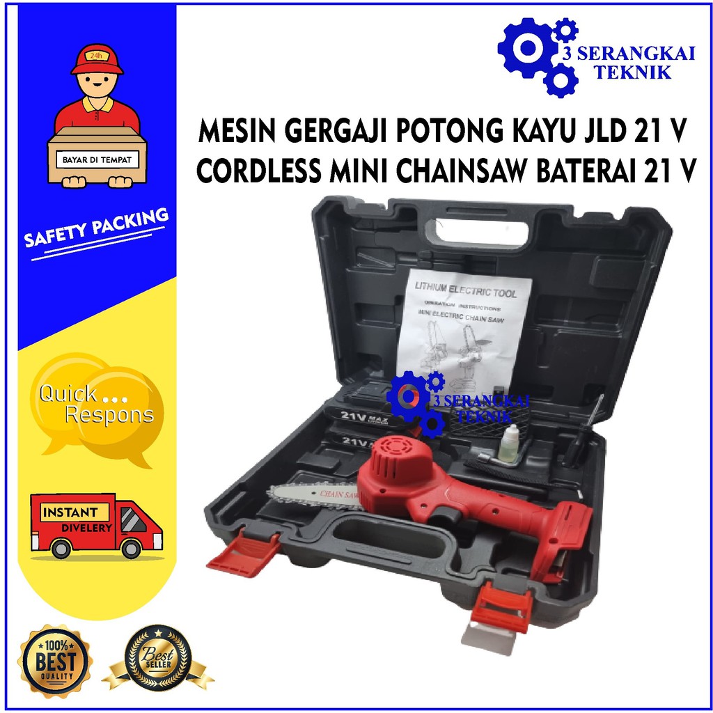 MESIN GERGAJI POTONG KAYU JLD 21 V CORDLESS MINI CHAINSAW BATERAI 21 V