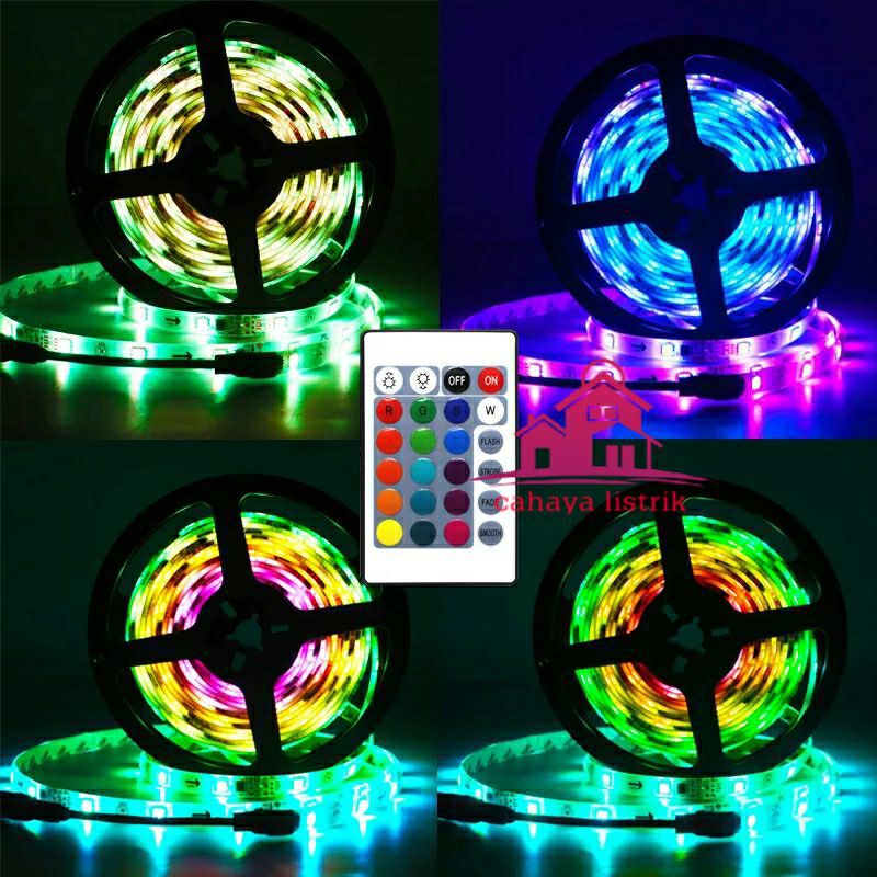 LAMPU LED STRIP 5050 3528 2835 5M 10M RGB WARNA WARNI IP44 AC 220V + ADAPTOR + REMOTE (LAMPU TIKTOK)