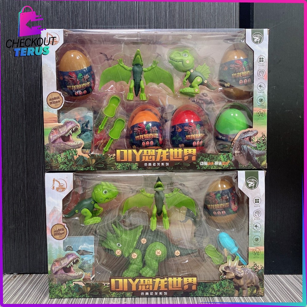 CT M141 Mainan Anak Dinosaurus Set Mainan Bongkar Pasang DIY Mainan Telur Kejutan Dino Trex Anak