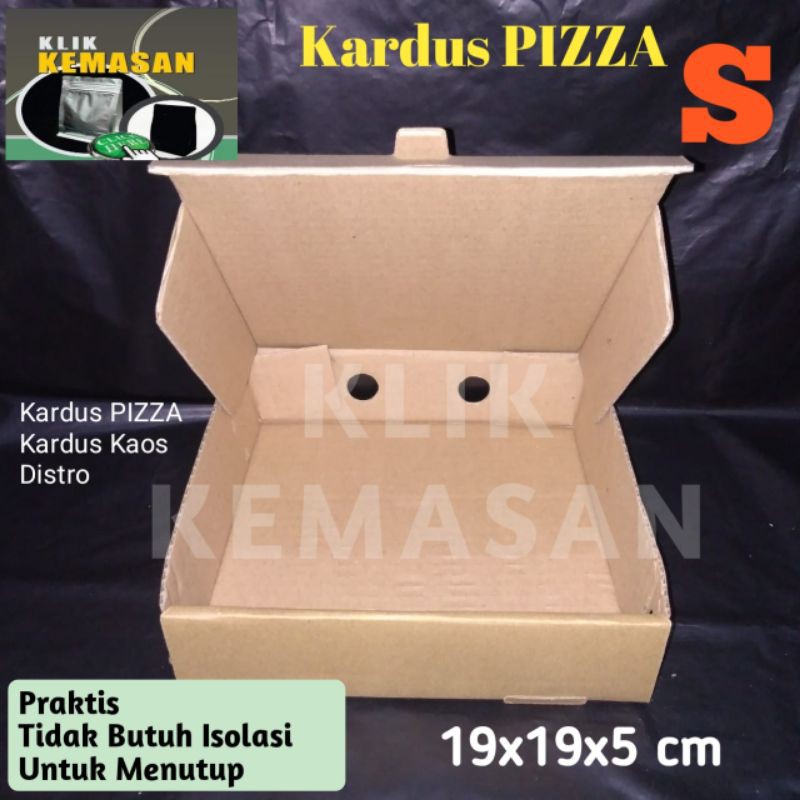 

KOTAK KARDUS BOX PIZZA S SMALL 19x19x5 cm COKLAT POLOS PACKING BAJU KAOS