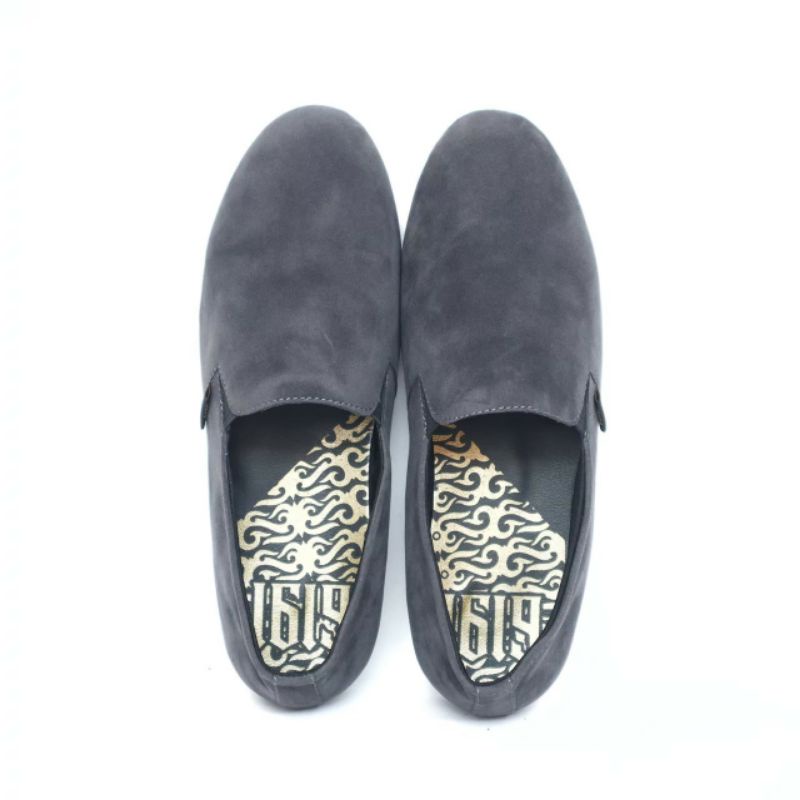 CHORD GREY Sepatu Slip On Pria Kulit Suede Spatu Casual Santai Slop Mian Keren Selop Kasual Kerja Kondangan Pesta