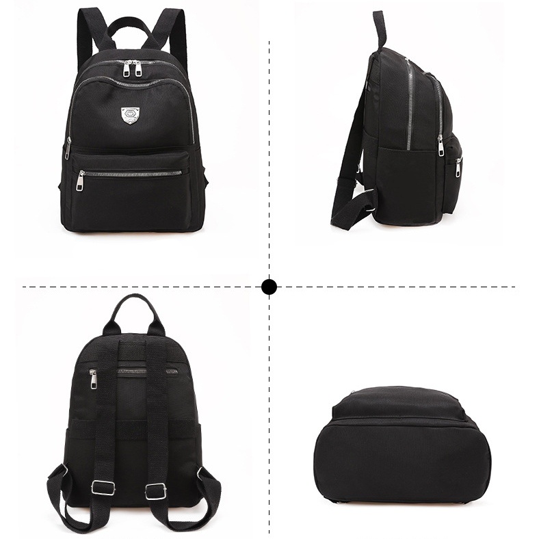 TAS RANSEL WANITA 3 RESLETING KANVAS HITAM BACKPACK CEWEK KOREA IMPORT CAMOGIE TA442B5 BESAR GENDONG PUNGGUNG SEKOLAH KULIAH KERJA BATAM FASHION ORI