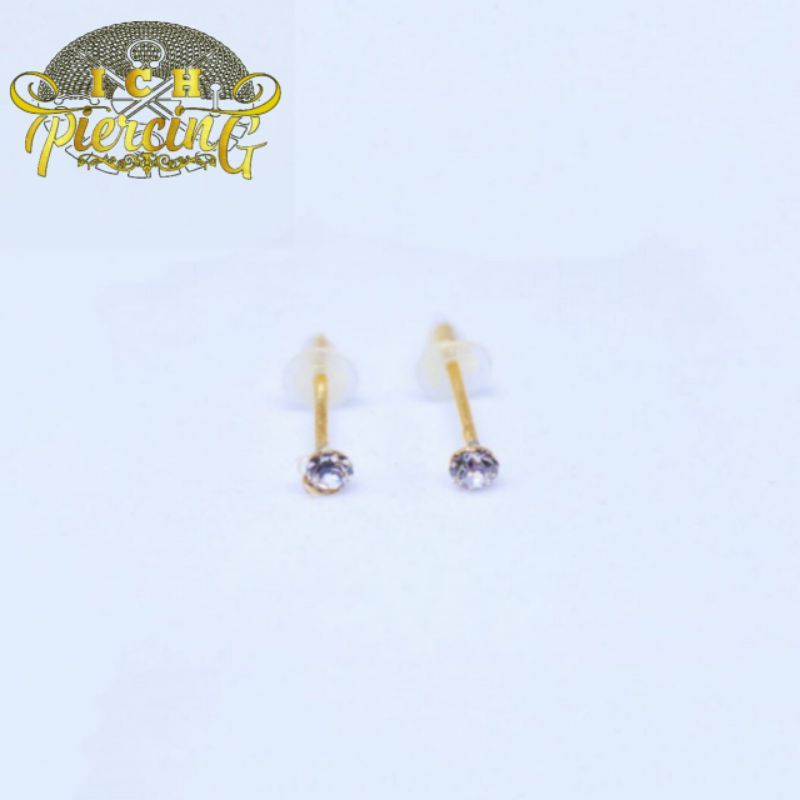 anting permata kecil 2mm anting mata gold / anting titanium wanita