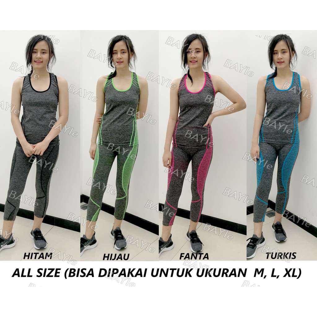 5732 Setelan Baju+Celana Legging 7/8 Senam/Olahraga/Sport Zumba/Aerobic/Yoga/Gym Wanita Import FEMA