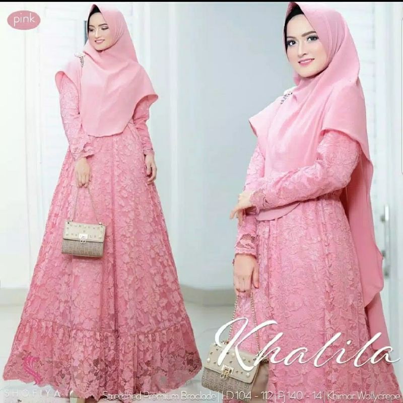 Gamis Brukat Khalila Set Syari Setelan Kondangan Free Hijab Murah Terlaris BISA COD
