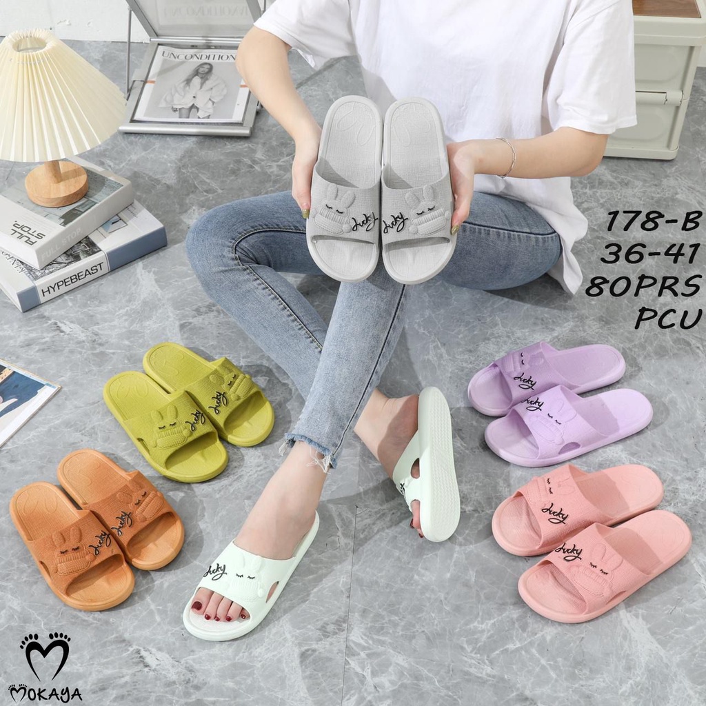 Sandal Slop Rumah Jelly Wanita Ban Motif Bunny Timbul Lucky Korea Super Cantik Cute Import Mokaya / Size 36-41 (178-C/178)