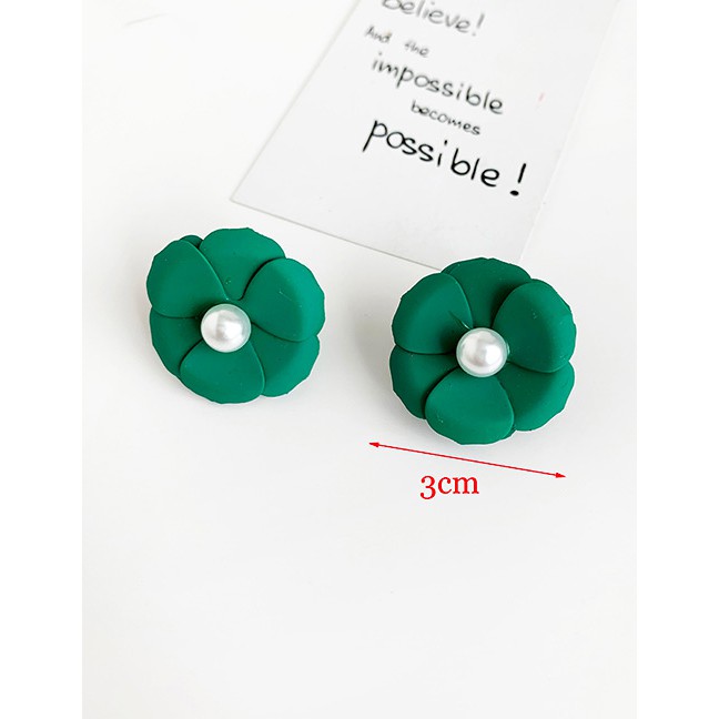 LRC Anting Tusuk Fashion White Alloy Pearl Flower Earrings F91824