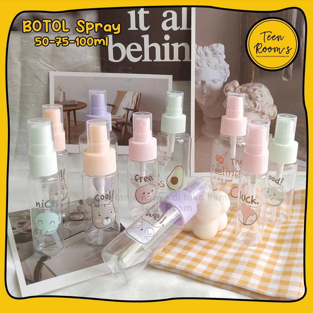 TEEN ROOM | Botol Spray Kosongan Lucu 25ml 35ml 50ml 75ml 100ml Travel Friendly untuk isi Kebutuhan Toiletries