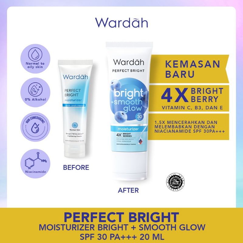 Wardah Perfect Bright Moisturizer SPF 28 (kemasan lama) | Moisturizer Normal Skin 20ml | Night Moisturizer 20ml