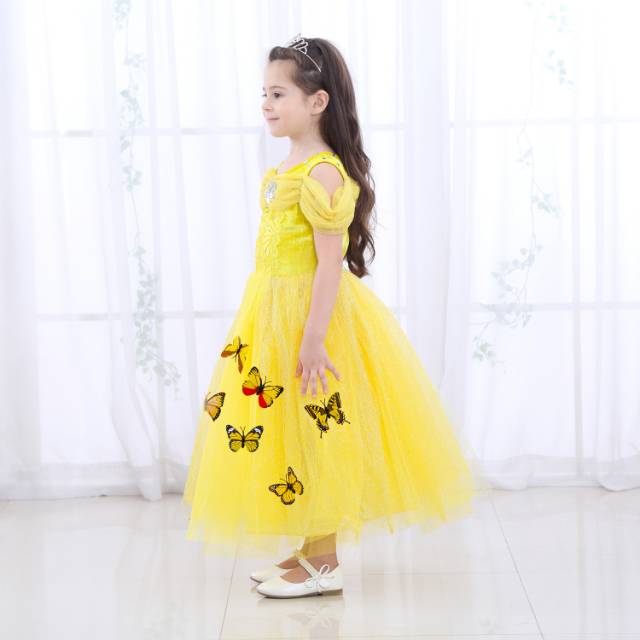 GA2548 BUTTERFLY BELLE  DRESS / gaun kostum princess anak perempuan beauty and the beast