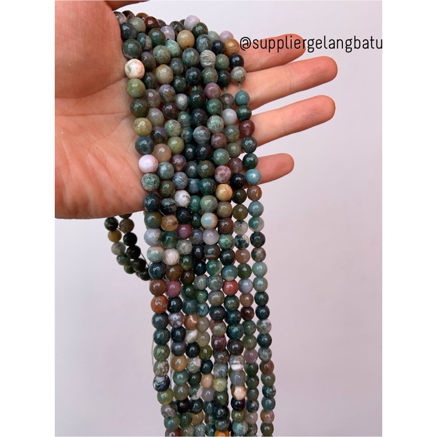 batu INDIAN AGATE 8mm cutting bahan gelang kalung INDIA FACETED STONE