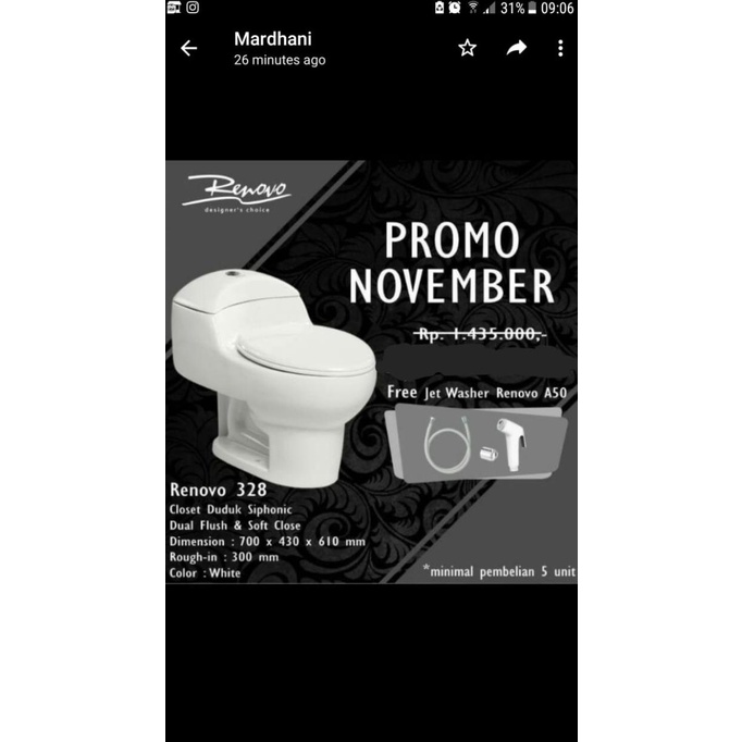 Kloset duduk jongkok Renovo PROMO / KLOSET