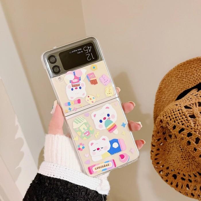 Bear Casing Tali Strap Chain Case Samsung Galaxy Z Flip 3 Clear Cute