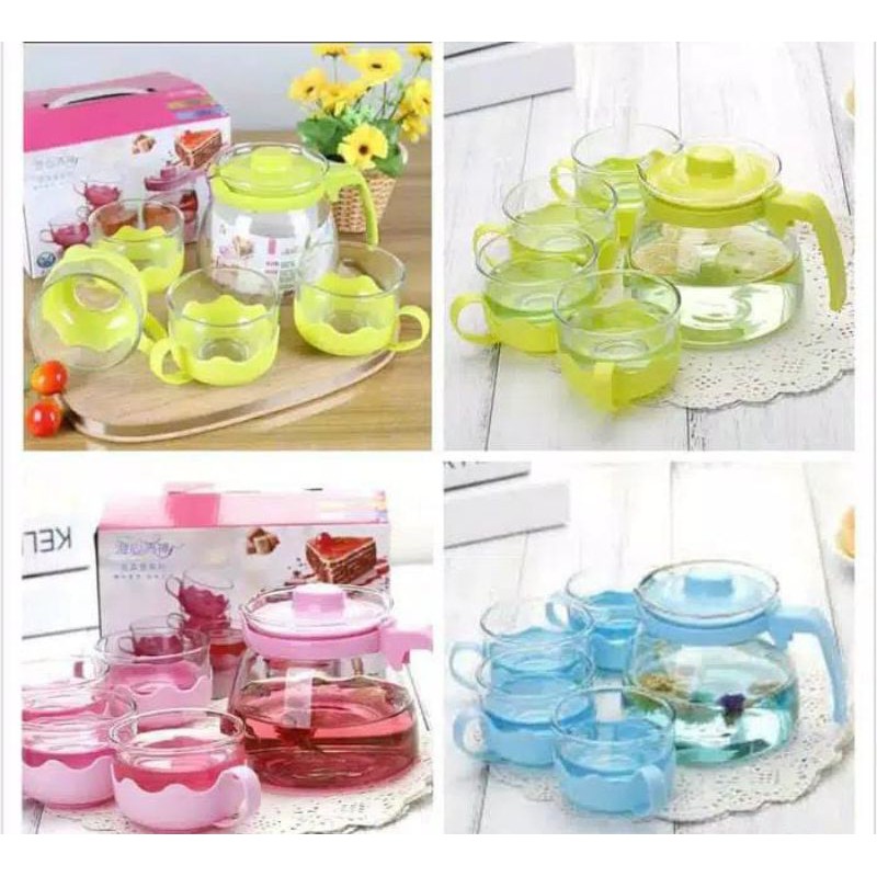 TEAPOT 1SET WARNA WARNI BAHAN KACA