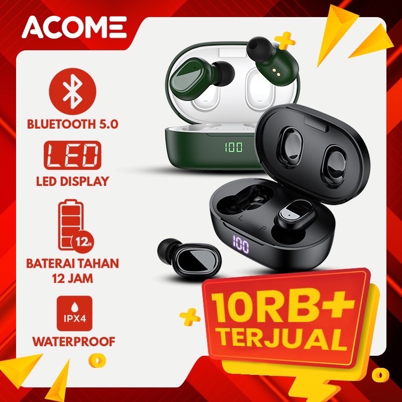 Acome headset earphone bluetooth 5.0 TWS Garansi resmi 1 tahun Airduds