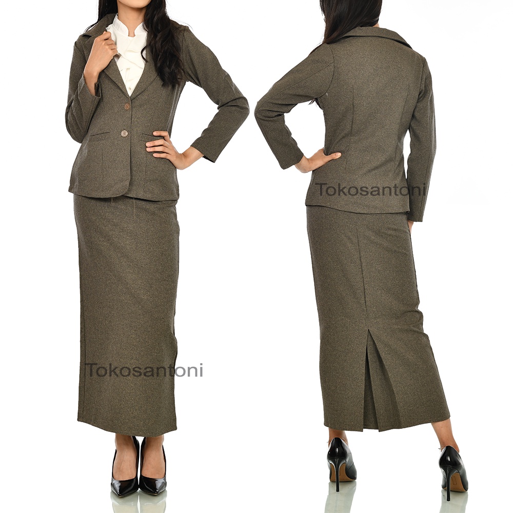 Setelan Blazer Polos Dan Rok Span Panjang Wanita