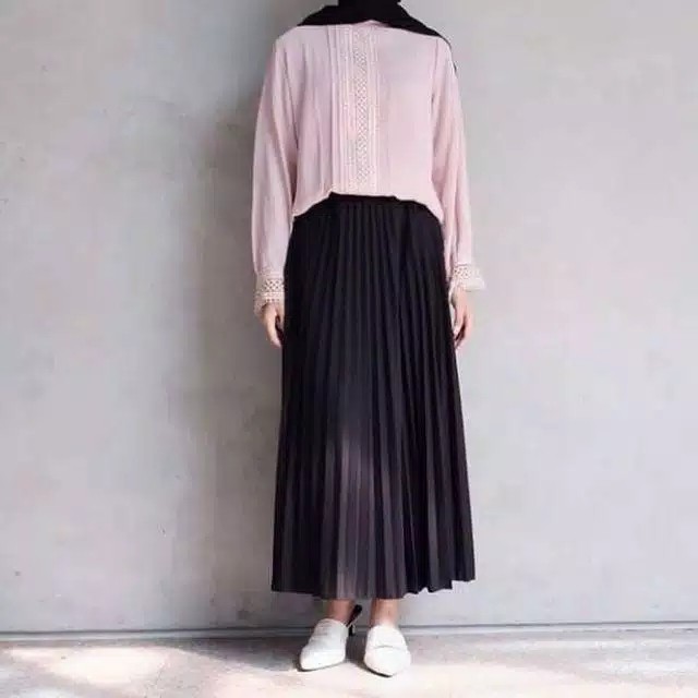 ROK PLISKET PRISKET PANJANG PLEATED SKIRT FLARE SKIRT MAYUNG FLOWY REMPEL TERBARU