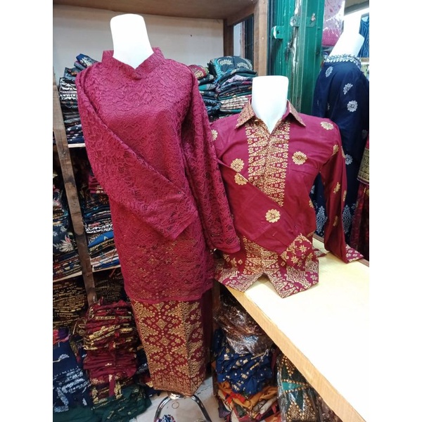 Couple songket blus brukat marun Baju Songket Palembang Baju pesta Songket