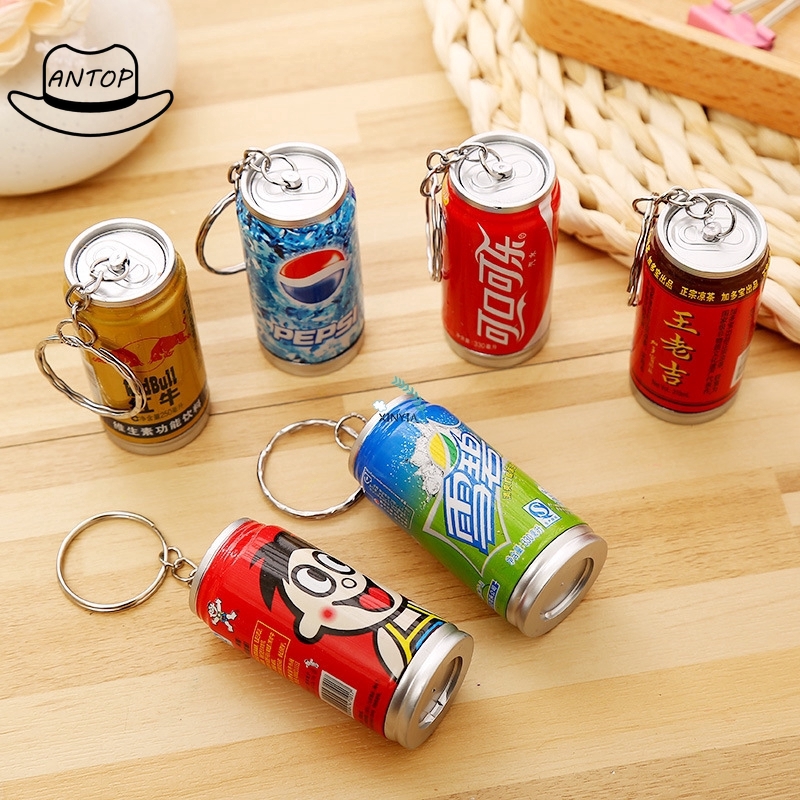 Antop！Pulpen Cola Sprite Pena Bolpoin Ditarik Keychain Kreatif Alat Tulis Kantor