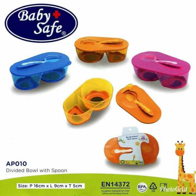 AP010 Divided Bowl With Spoon Babysafe Mangkok sekat makan bayi baby safe dengan sendok