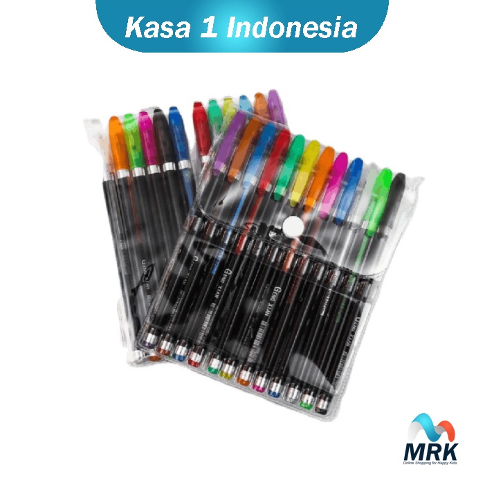 

12 PCS Pulpen Gel Hitam Tinta Warna-Warni