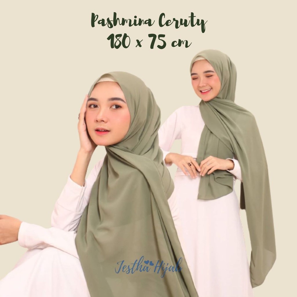 PASHMINA CERUTY PREMIUM 180x75 CM TEPI JAHIT RAPI HIJAB CERUTY PASMINA CERUTTY WARNA PART 1-1