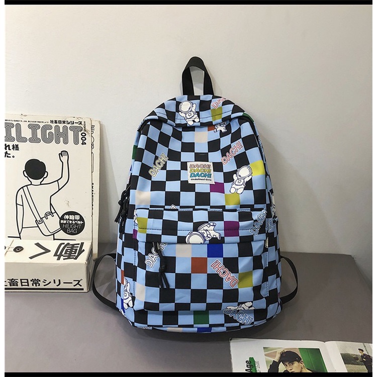 Tas Ransel Checker Space Korean Nilon backpack Import Motif Kotak Kotak Tas sekolah laptop lucu kuliah remaja