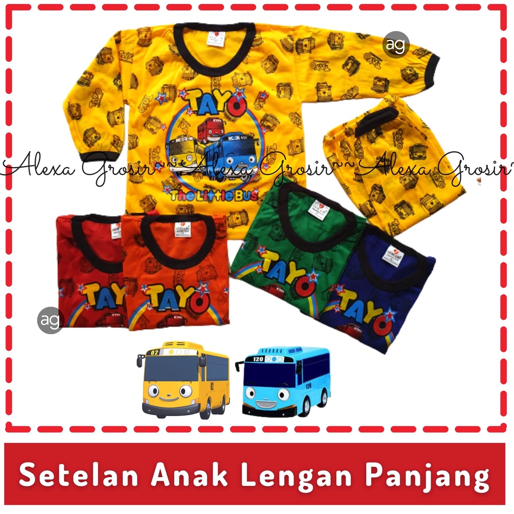 Baju Anak Setelan Lengan Panjang Motif Bus 2-3 tahun MhL Size L-ALEXA