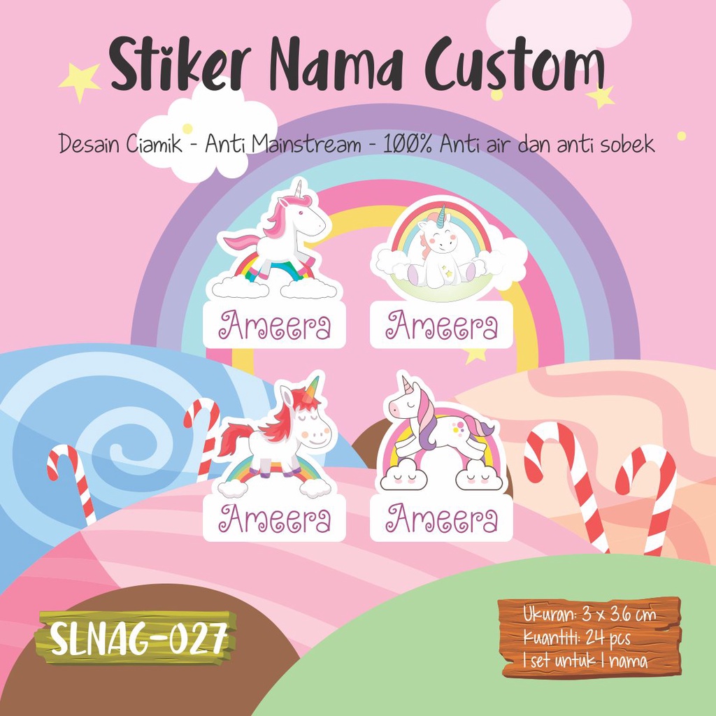 

sticker label nama anak waterproof astronot peri alien SLNAG 027