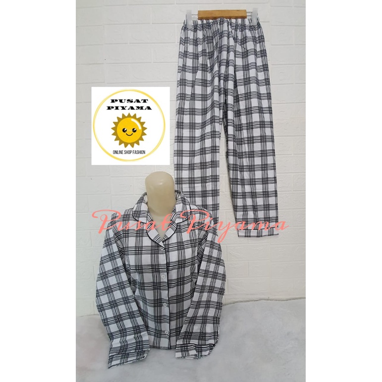Setelan Lengan Pendek Piyama Baju Tidur Wanita Guilen Kotak Pajamas Cewek Dewasa Kekinian Abg-L Kelita Pjang Putih