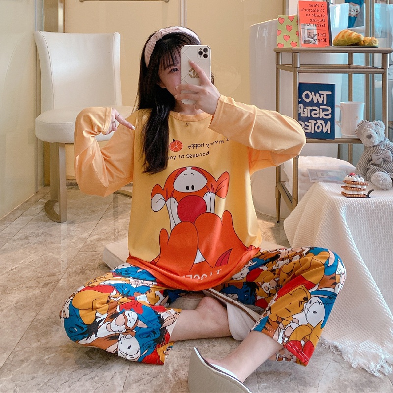 Setelan Piyama Bahan Adem Lengan Panjang Oversize Karakter Lucu Baju Tidur Wanita-4