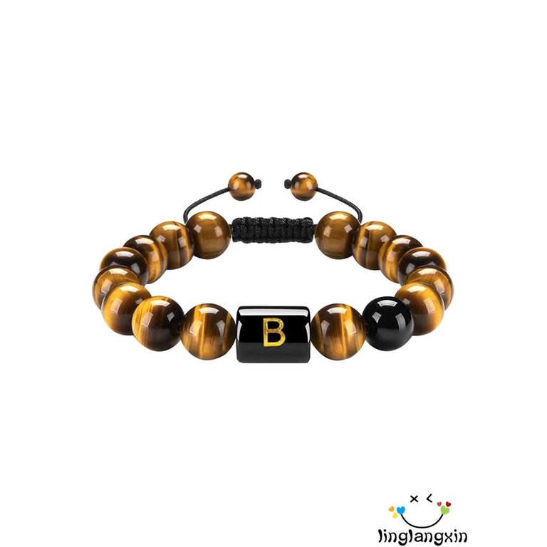 Gelang Tangan Manik-Manik Batu Alam Agate Tiger Eye Desain 26 Huruf Untuk Pria