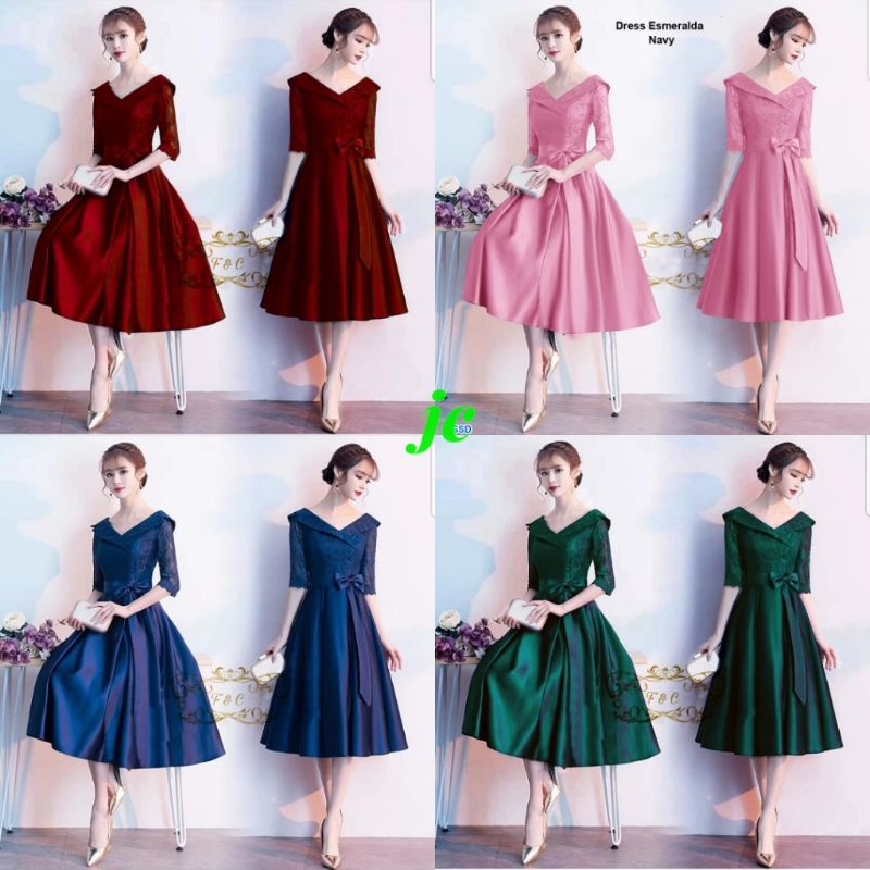 5Warna JCZR- Dress Esmeralda / Dress Wanita Mewah / Dress Casual / Dress Wanita Korean Terbaru / Dress Natal / Dress Sincia / Dress Pesta