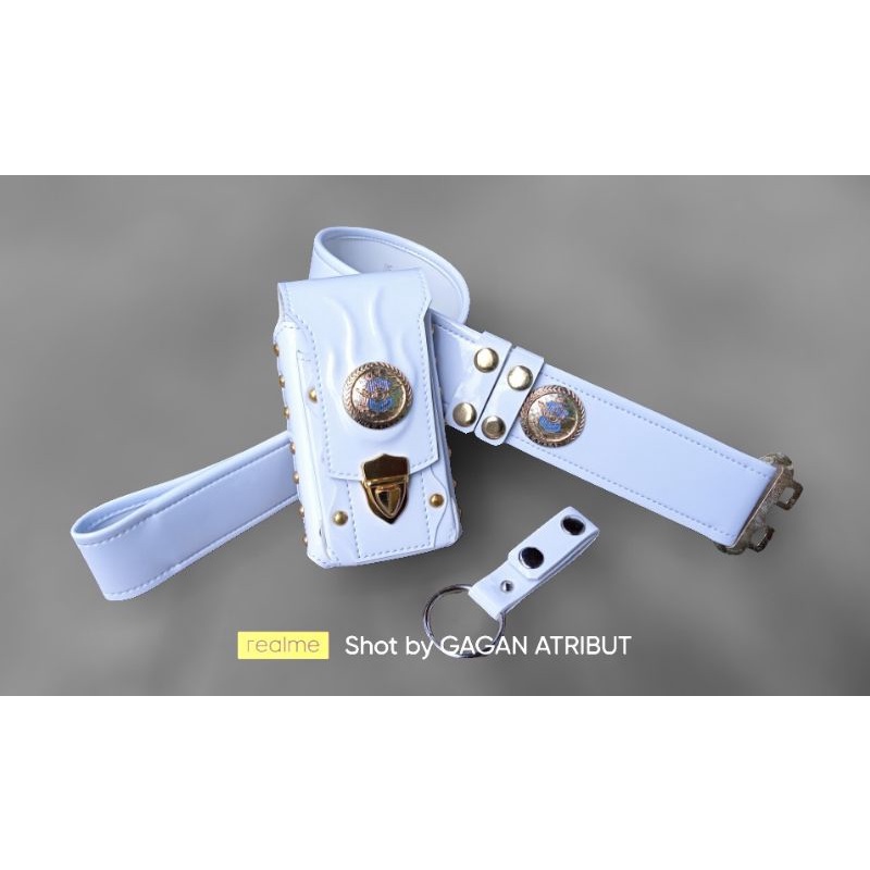 SABUK KOPEL SET LANTAS POLANTAS POLRI POLISI PDH PUTIH TERBARU LOGO LOGAM COR