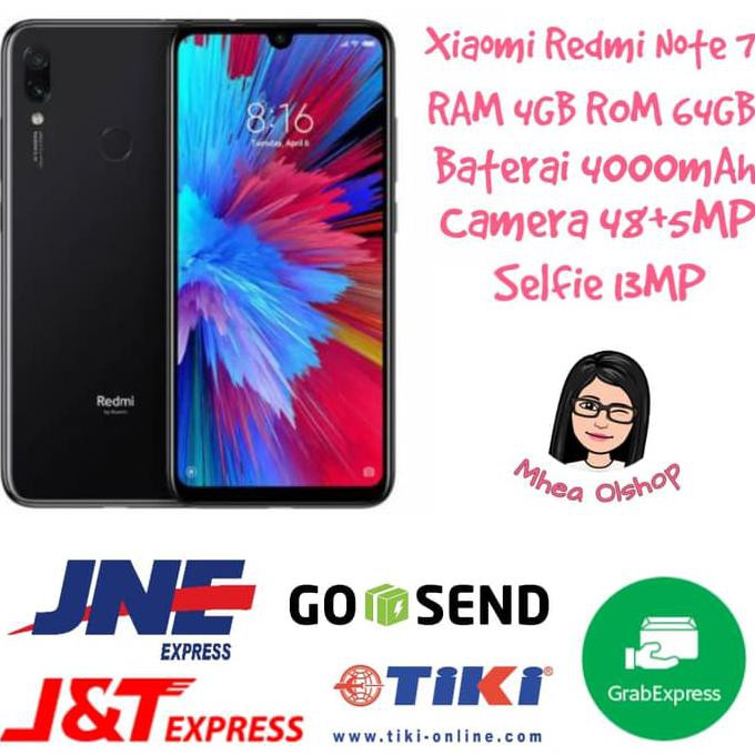 TERMURAH Xiaomi Redmi Note 7 4/64 GB 64GB RESMI TAM - Hitam READY STOCK