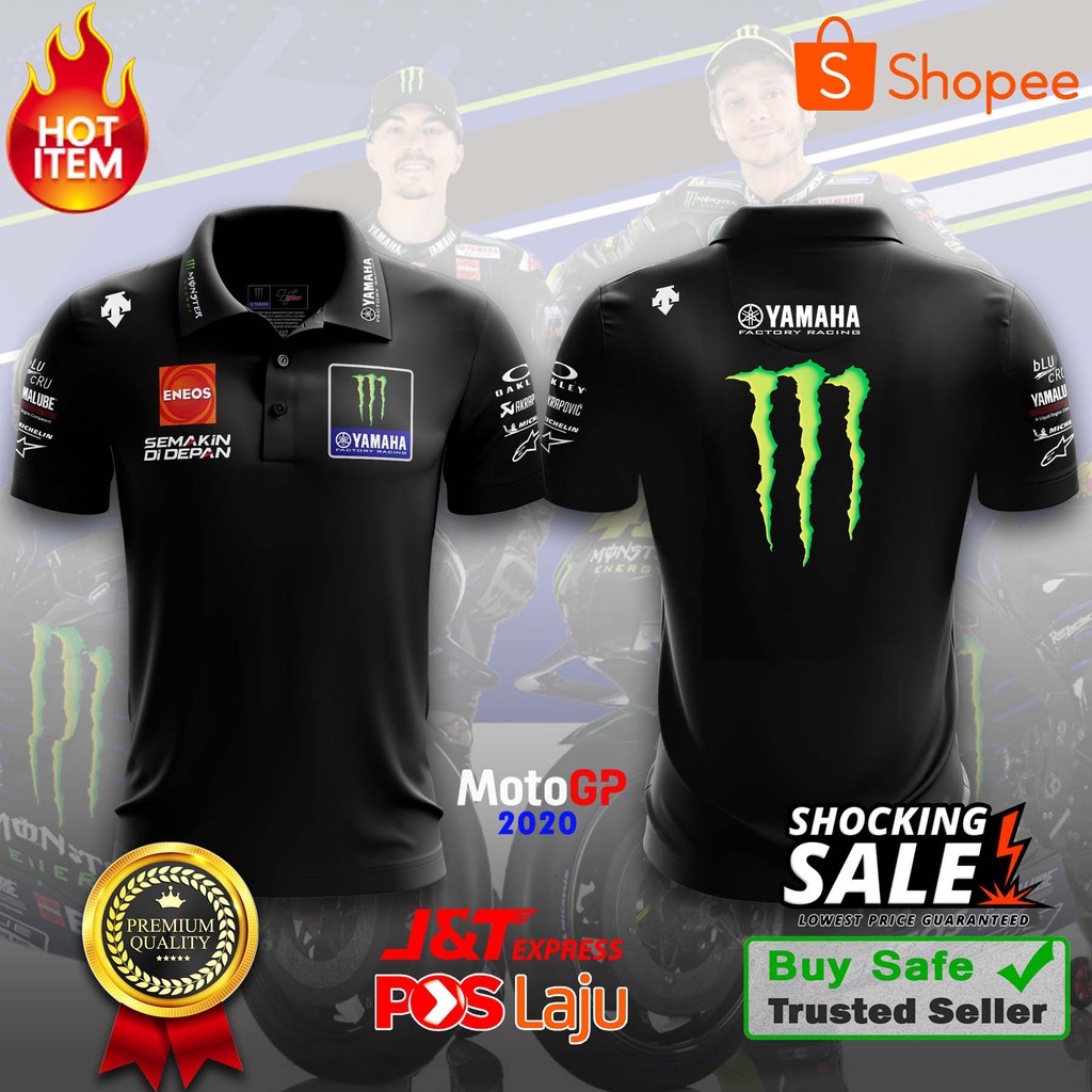 ⭐️⭐️⭐️⭐️⭐️BAJU LOGOMIX T-Shirt Collar Yamaha Monster 2020 (custom Design) - Black / BAHAN COTTON COM
