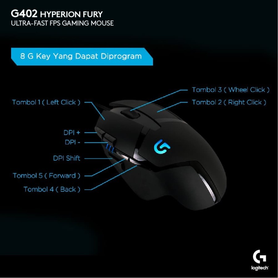 Logitech G402 Mouse Gaming Wired Ultra-Fast FPS