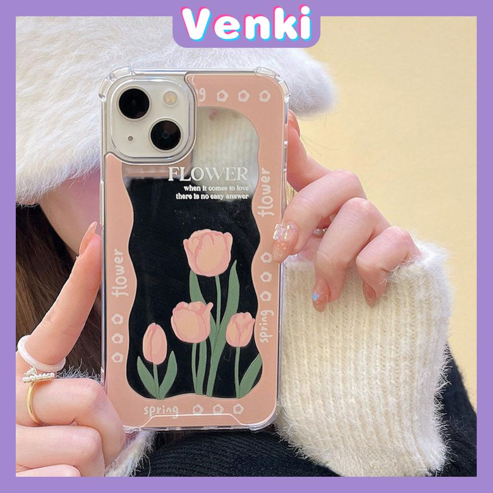 iPhone Case Acrylic Reflective Mirror Airbag Shockproof Protection Camera Pink Tulip Flower Compatible with iPhone 11 iPhone 13 Pro Max iPhone 12 Pro Max iPhone 7 Plus iPhone xr