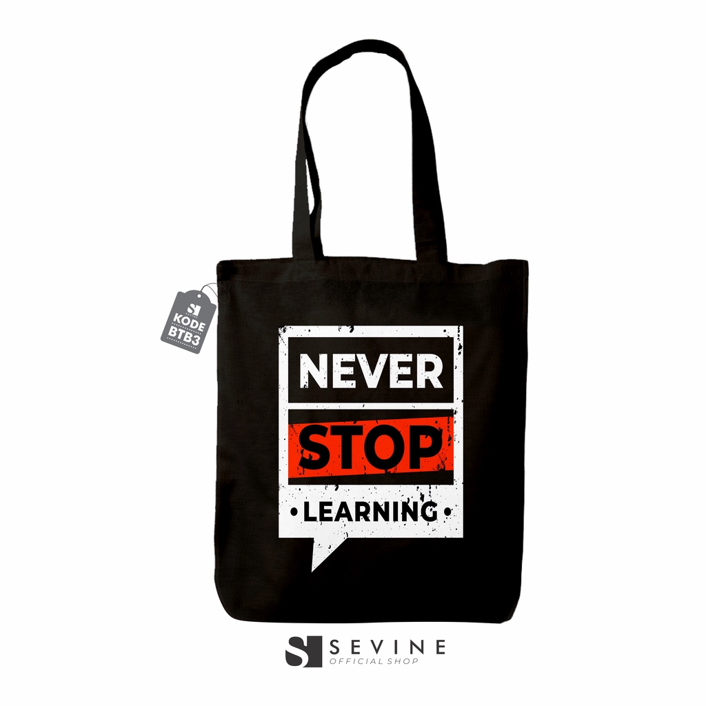 Sevine Totebag Tas Wanita Tote Bag Resleting Typography Black Series Hitam - BTB3