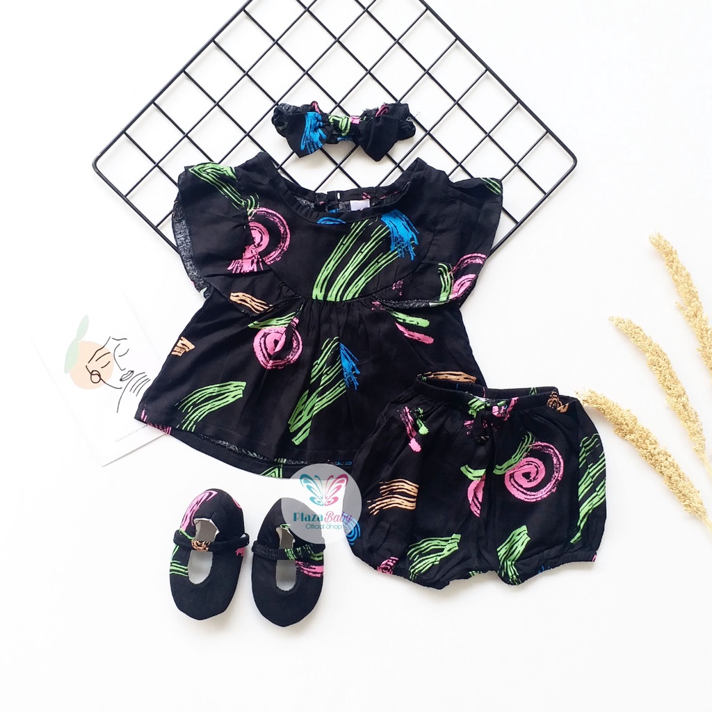 Plazababyku MX SIENNY SETELAN BANDO CPDK setelan bayi motif bunga yang lucu free headband + sepatu part3