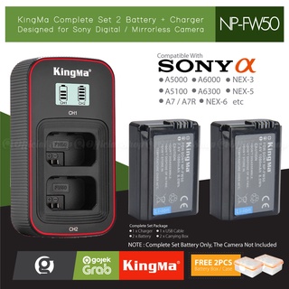 KingMa Paket Complete Battery LCD Charger Set NP-FW50 Sony Alpha A7R A5100 A6000 A6300 A6400 Etc