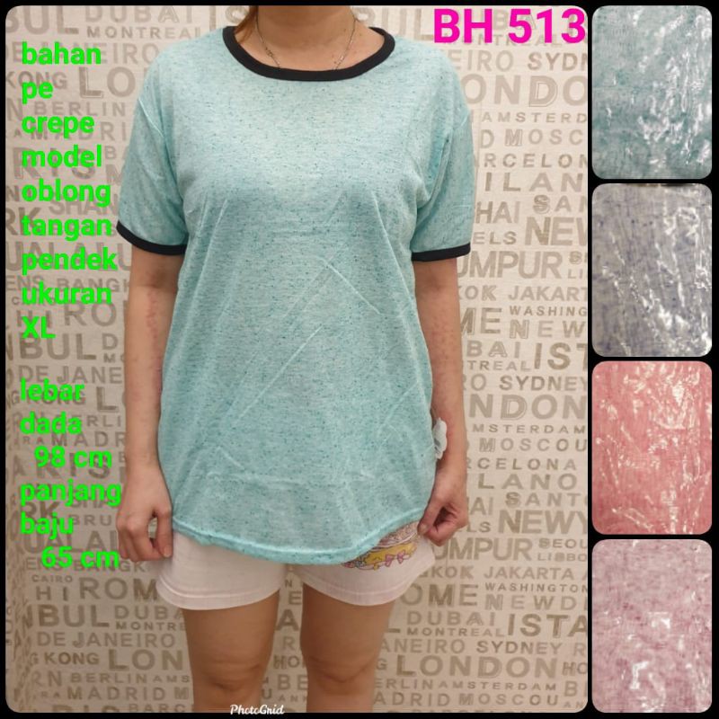 BH 513 meygrosir bahan wafel XL pendek bis hitam polos