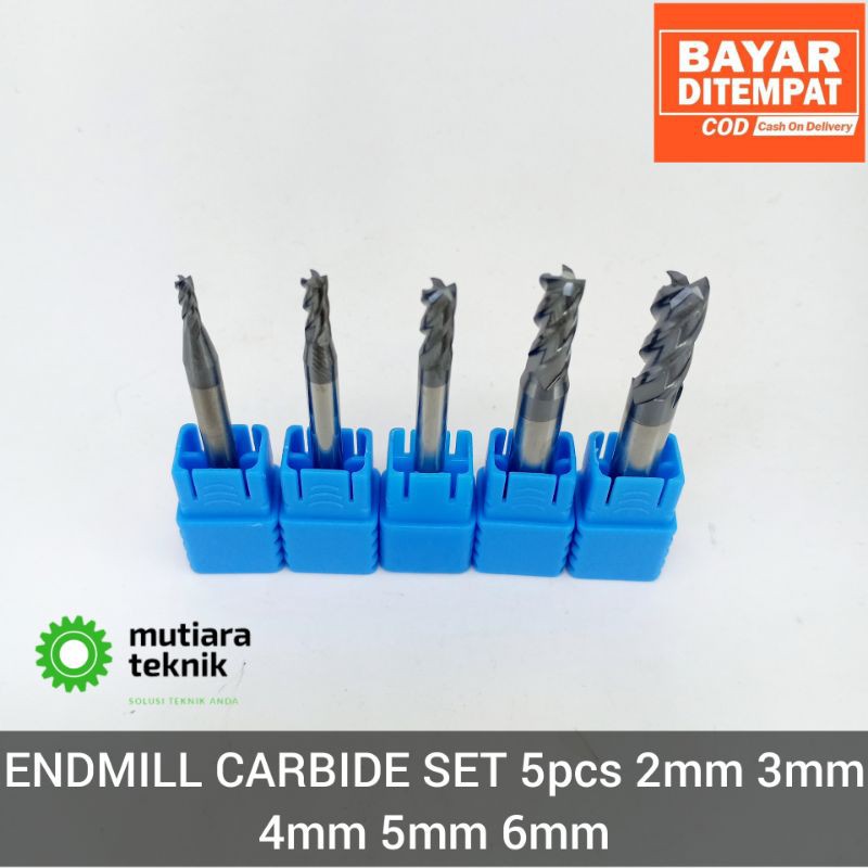 Endmill Carbide Endmill Set 2mm 3mm 4mm 5mm 6mm Pisau Milling Set 5pc Mata Bor Frais