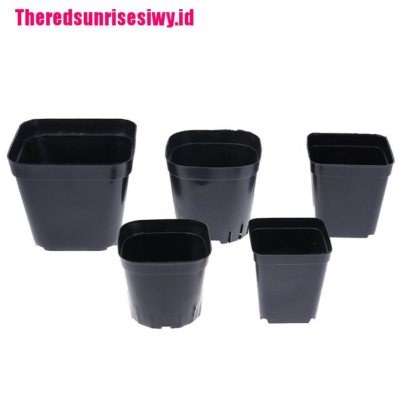 10pcs Pot Bunga Bentuk Kotak Kecil Bahan Plastik Warna Hitam