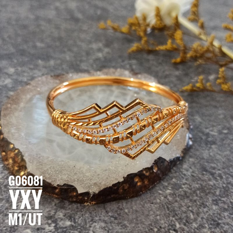 Gelang Yaxiya Bangle Mewah Zircon Gold G06081